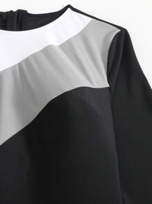 SHEIN Swim Women's Springbreak Beach Sports Professional Fitted Triangular Long Sleeve Black & Gray Zip-Up One-Piece Competitive Swimsuit - Black - View 4