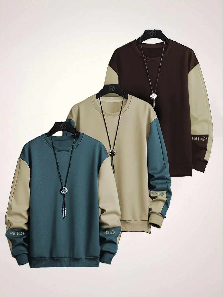 Manfinity Dauomo Men's Casual Patchwork Crew Neck Sweatshirt - Multicolor - View 1