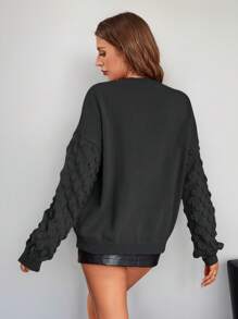 SHEIN Essnce Women's Solid Color Sweater With Puff Sleeves, Holiday Oversized Knit Pullover, Dark Gray, Women's Sweater, Winter Women Clothes