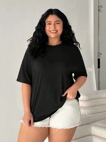 SHEIN EZwear 3pcs/Set Assorted Color Round Neck Short Sleeve Plus Size T-Shirts,Oversized Tops,Spring Summer Clothes - Multicolor - View 4