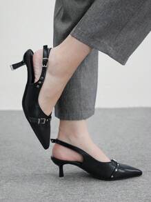 CUCCOO BIZCHIC 女式尖头高跟凉鞋，配铆钉装饰和踝带 - 黑色 - 查看 3
