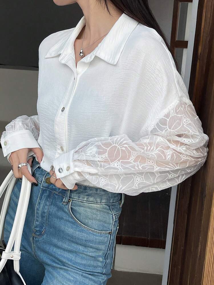 Women's Solid Color Patchwork Loose Long Sleeve Casual Resort Shirt,Fall Clothes