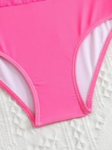 Traje de baño de una pieza minimalista y de moda casual para uso diario para niñas jóvenes - Rosa Pálido - Ver 4