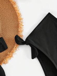 SHEIN Swim Curve 大码女式纯色蝴蝶结腰部简约比基尼泳裤，适合度假和日常穿着，适合夏季海滩