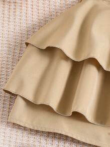 2pcs/Set Tween Girl Spaghetti Strap Simple Top And Long Pants Spring Clothes - Khaki - View 6