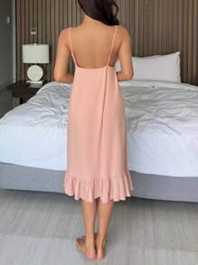 DAZY Lace Patchwork Sleeveless Solid Color Women's Nightgown' Pajama - Pink - View 2