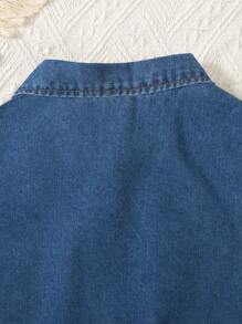 SHEIN 2 件套：牛仔花卉刺绣背心 + 小女孩吊带短裤