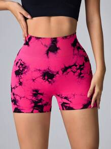 Easithlete 女士高腰简约修身扎染侧网眼运动短裤骑行短裤 - 西瓜粉 - 查看 2