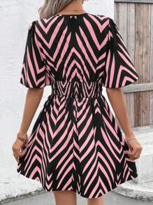 SHEIN LUNE Women Striped Waist Ruffle Puff Sleeve Dress - Multicolor - View 2