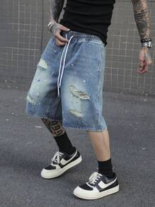 Manfinity LEGND Plus Size Men's Casual Front Tie Pocket Straight Leg Jeans - Medium Wash - View 4