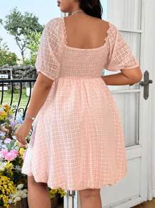 Flirla Plus Size Women's Pink Floral Print Ruffled Holiday Dress, Sweet & Cute