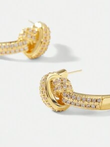 MOTF PREMIUM 18K 镀金时尚水钻结环耳环 - 金黃色 - 查看 3
