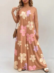 SHEIN LUNE Mono de punto con estampado floral para mujer talla grande, pantalones sueltos, vestimenta occidental para mujeres, estilo bohemio, hippie, vaquera, atuendo bohemio, conjuntos de verano para mujeres, atuendo de concierto, atuendos de rave y festival, conjuntos de primavera, ropa de calle de verano estilo bohemio vintage