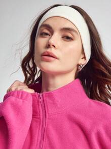 SHEIN Sports قميص ثقيل رياضي كاجوال أساسي بأكمام طويلة وسحاب أمامي للنساء - روز أحمر - مشاهدة 4