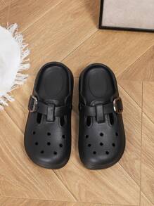 Cuccoo Women's Platform Hole Sandals, Black EVA Closed Toe Beach Slides Spring Shoes Spring Break Easter For Casual Beach Style - Black - View 7