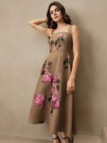 Anewsta Vestido sin mangas con estampado floral 3D en relieve de estilo de vacaciones, vestido floral de mujer para primavera/verano