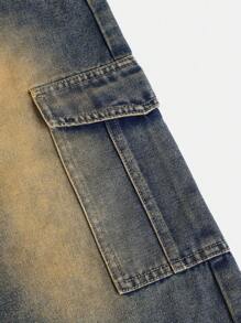 SHEIN 少女 Y2K 时尚复古水洗 2000 年代宽松长款牛仔裙带翻盖口袋，休闲百搭，适合秋冬季日常穿着