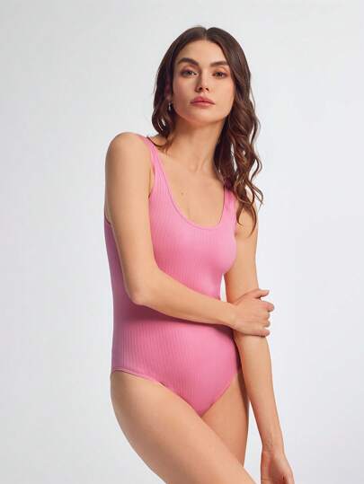 SHEIN Sports 女士纯色无袖修身连体裤，休闲度假