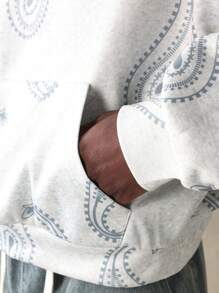 SUMWON Áo hoodie cắt gấu in họa tiết Paisley cao cấp mùa đông thu dây rút thời trang dạo phố thường ngày thời trang đô thị đồ mặc nhà thể thao dáng rộng - Xám - Xem 4