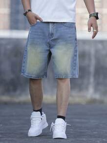 Manfinity Homme Men's Casual Pocket Plain Denim Shorts - Medium Wash - View 1