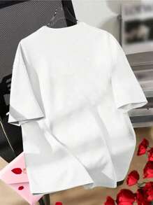 SHEIN Women Round Neck Short Sleeve Lips Print Casual Top, Everyday Wear - White - View 2