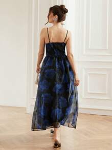 Aveloria Rosie Abito elegante da donna in organza con maniche lunghe senza maniche, stampa floreale, orlo a tulipano, adatto per cocktail festa, vacanze, compleanni, occasioni speciali