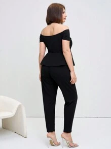 SHEIN Clasi Plus Size 2 Pieces Set, Solid Color Short Sleeve Top And Pants, Minimalist Fashion Casual Everyday Wear