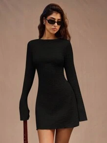 SHEIN Forever 21 Spring&Summer Women Romantic/Prom/Formal/Birthday/90s Clothes/Business Casual Woman/Elegant/Western Wear Women/Going Out/Fashion Women/Casual/Y2k Clothes/Club/Office/Cocktail/Vintage/Bodycon/Rave Outfits /Funny/Classy/Old Money Style/Streetwear/Festival/Vacation/Country Concert/Work Clothes /Modest/Spring Break/Bachelorette/Concert/Baddie/Basic/Stripe/Fitted/A Line Mini Dress - Black - View 4