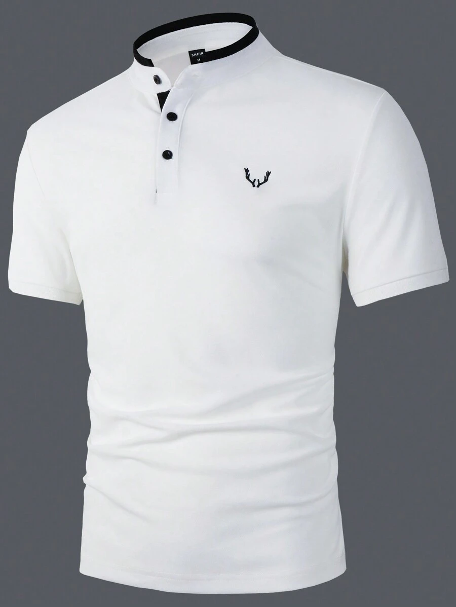 Manfinity Homme Men's Plain Front Button Casual Short Sleeve Polo Shirt Polo Shirts For Men