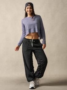 VARSITIE Long Sleeve Workout Top Crew Neck Long Sleeve Asymmetrical Hem Loose Casual Gray T-Shirt