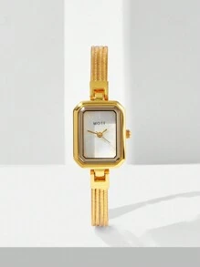 MOTF PREMIUM FASHIONABLE SIMPLE SQUARE SHAPE QUARTZ WATCH - Gold - View 3