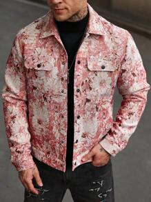 Manfinity Homme Men's Long Sleeve Floral Jacquard Shacket - Pink - View 2