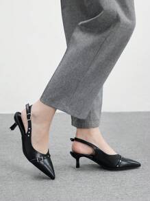 CUCCOO BIZCHIC 女式尖头高跟凉鞋，配铆钉装饰和踝带 - 黑色 - 查看 5