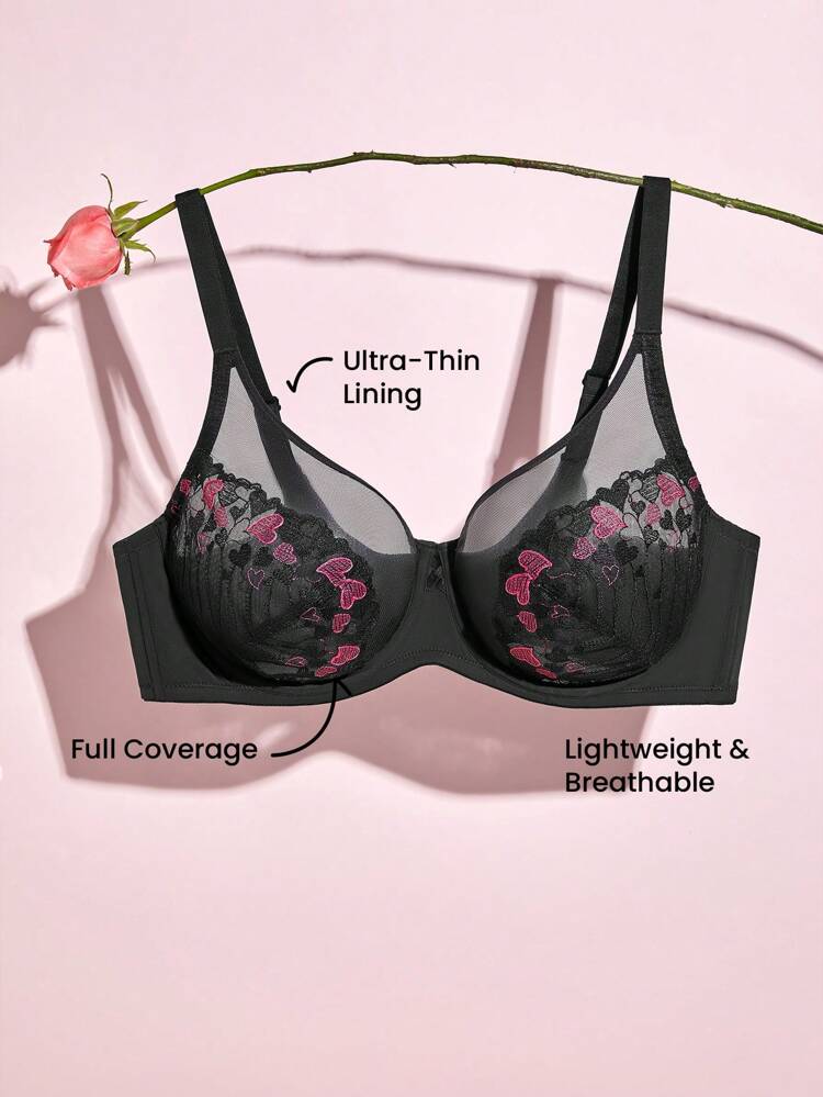 Plus Full Coverage Mesh & Lace Bra