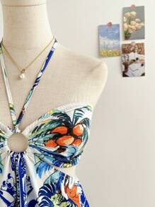 Soleia Vestido mini de mujer escote halter sin espalda, informal para vacaciones
