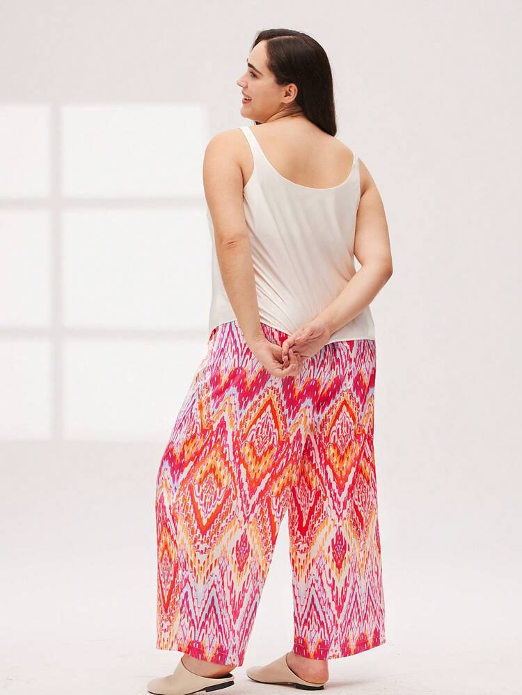 Plus Satin Tank Top & Patterned Pants PJ Set