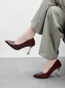 CUCCOO BIZCHIC Pointed Toe Shiny High Heel Women's Fashion Pumps Spring Shoes Spring Break Easter - Brown - View 3