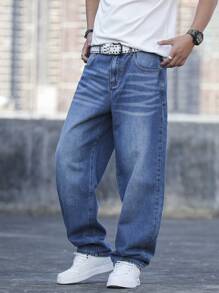 Claim Dot Men's Simple Loose Fit Denim Jeans With Pockets, Casual Everyday Wear - Medium Wash - View 4
