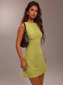 SHEIN Forever 21 女士休闲纯色纹理迷你连衣裙 - 綠色 - 查看 3