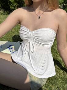 SHEIN EZwear 白色镂空刺绣针织吊带背心 - 白色 - 查看 4