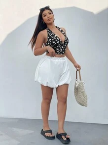 Solflare 大码女式花朵上衣、海滩度假碎花露背上衣、简约休闲日常穿着、春夏 - 彩色 - 查看 5