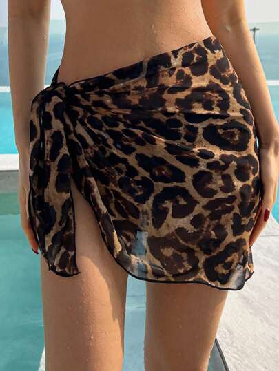 DAZY Women's Leopard Print Coverup Skirt Set For Beach/Resort, For Summer Vacation Y2k