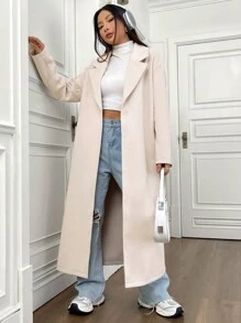 SHEIN Unity Abrigo de mujer con solapa, cuello abierto y hombros caídos - Albaricoque - Ver 5