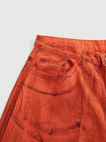 ROMWE MEN Grunge Punk Men's Loose Fit Wide Leg Pockets Casual Versatile Jeans - Burnt Orange - View 10