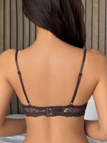 DAZY Lace Semi-Sheer Wireless Unpadded Bra - Coffee Brown - View 2