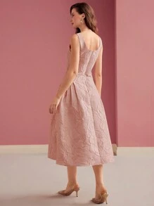 MOTF PREMIUM 提花修身喇叭连衣裙 - 粉色 - 查看 6