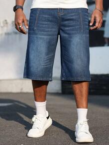 Manfinity Homme Plus Size Men's Casual Washed Denim Shorts