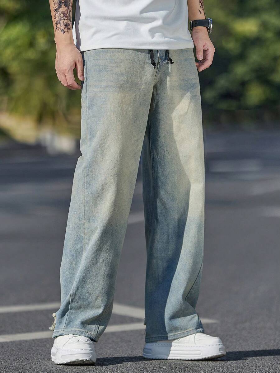Manfinity Homme Jeans casual da uomo a gamba dritta con coulisse in vita - Blu - Visualizzare 1
