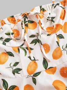 SHEIN MOD 女士春季吊带柠檬图案复古短裙、度假裙、水果裙、女士沙滩装、女士夏季装 - 彩色 - 查看 3