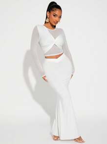 SHEIN SXY Élégant T-shirt asymétrique en maille transparente et blanc unicolore, style minimaliste pour le travail, les fêtes, les rendez-vous, les anniversaires, le quotidien décontracté, le printemps/l'été